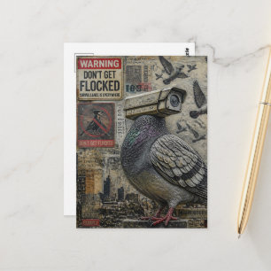 The Spy Pigeons With Warning Signs Postcard
