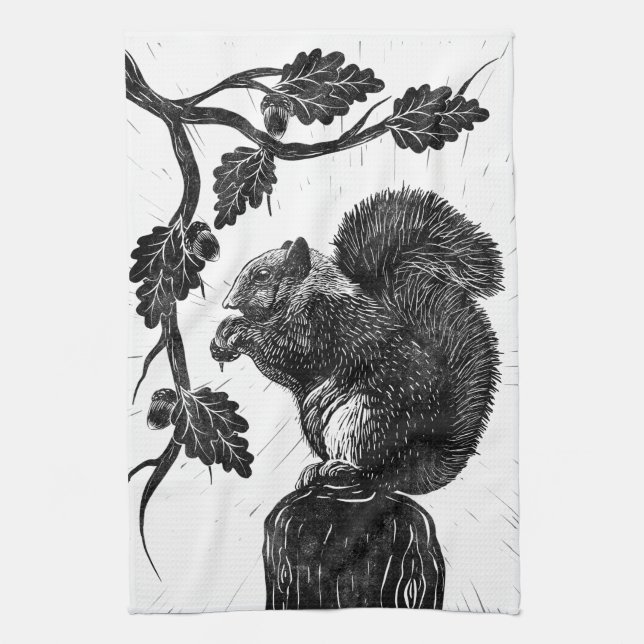 The squirrel and the acorn tea towel (Vertical)