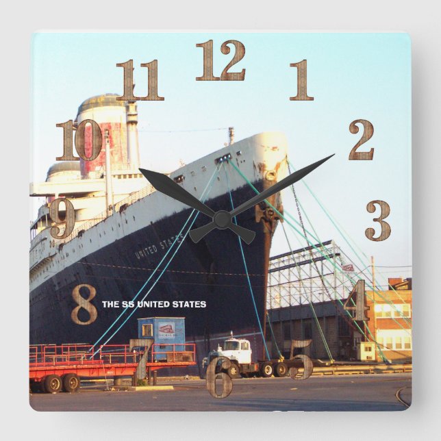 The SS United States Ocean Liner Square Wall Clock (Front)