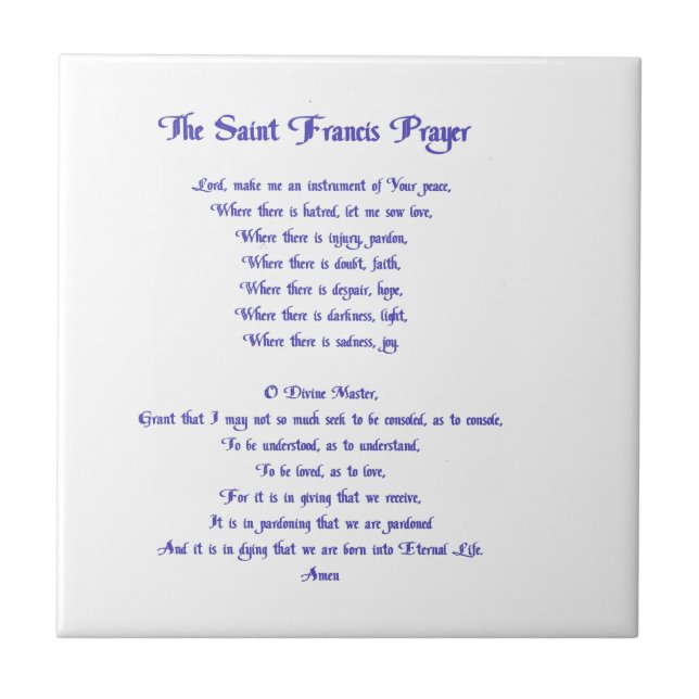 The St Francis Prayer Ceramic Tile (Front)