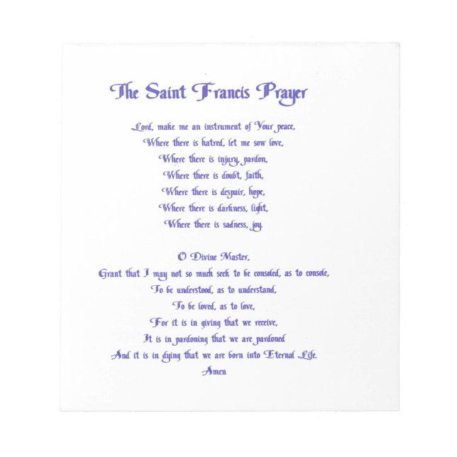 The St Francis Prayer Notepad (Front)