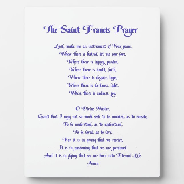 The St Francis Prayer Plaque (Front)
