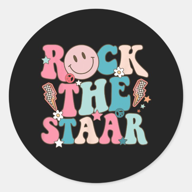 The Staar Test Testing Day Retro Groovy Teacher St Classic Round Sticker (Front)