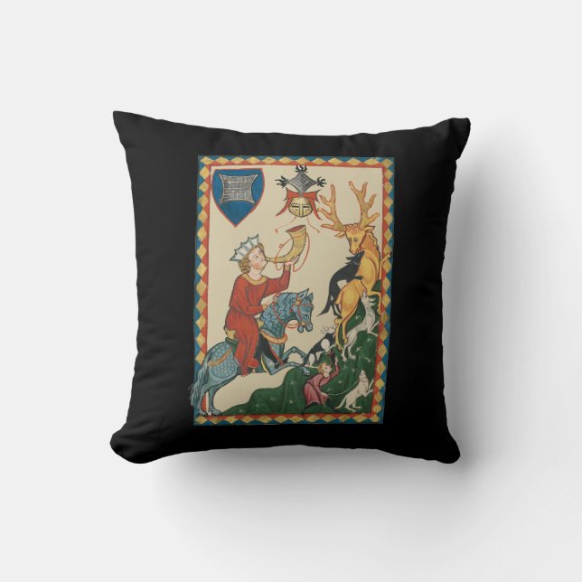 The Stag Hunt, 14th Century Mediaeval Art Cushion (Front)