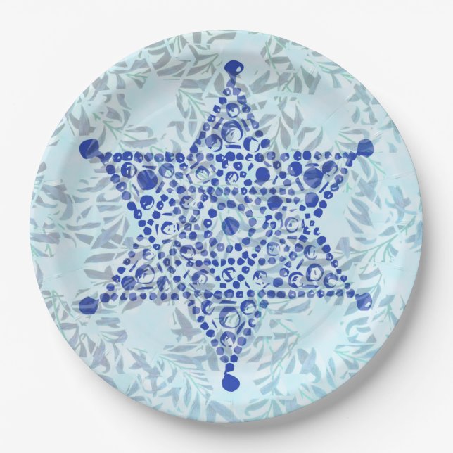 The Star of David jewel design on leaves Paper Plate (Front)
