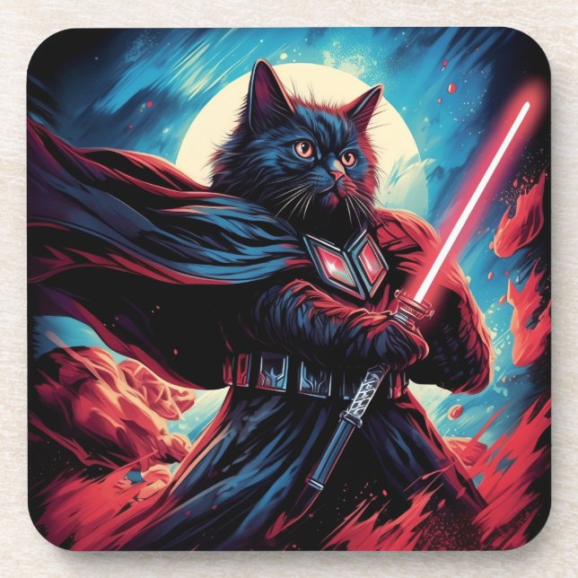 The Stardust Samurai | Cosmic Cat Warrior Coaster (Front)