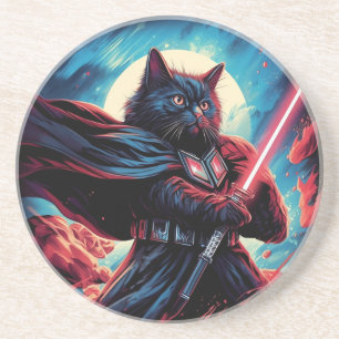 The Stardust Samurai   Cosmic Cat Warrior Coaster