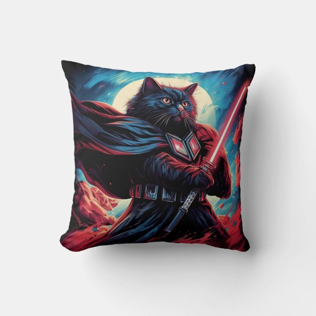 The Stardust Samurai | Cosmic Cat Warrior Cushion (Front)