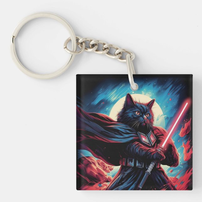 The Stardust Samurai | Cosmic Cat Warrior Key Ring (Front)