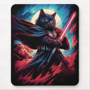 The Stardust Samurai Cosmic Cat Warrior Mouse Pad