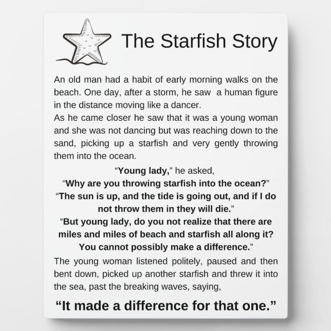 The Starfish Story. Starfish Poem. Plaque (Front)