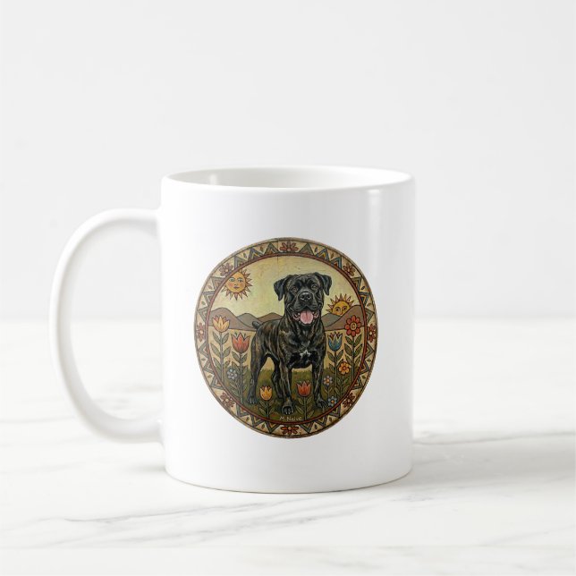 The Starry Mastiff: Naive Art Cane Corso Coffee Mug (Left)