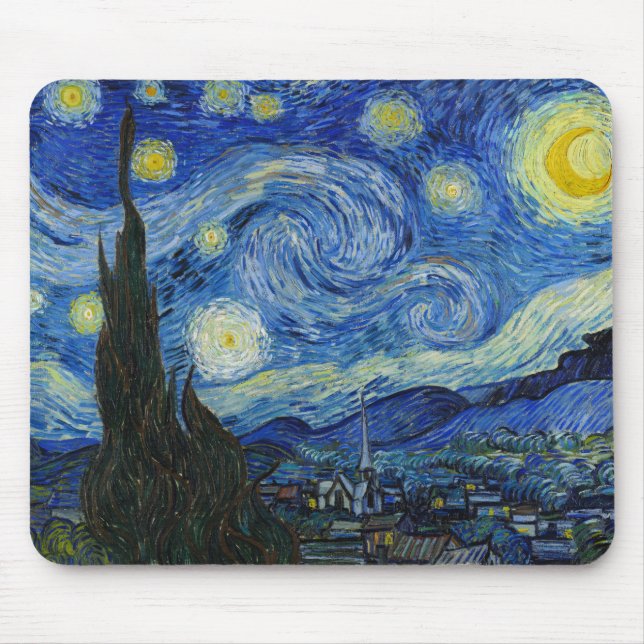The Starry Night, 1889 by Vincent van Gogh Mouse Pad (Front)