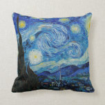 The Starry Night (1889) by Vincent Van Gogh Pillow<br><div class="desc">The Starry Night is an oil-on-canvas painting by the Dutch Post-Impressionist painter Vincent van Gogh. Painted in June 1889, it depicts the view from the east-facing window of his asylum room at Saint-Rémy-de-Provence, just before sunrise, with the addition of an imaginary village. It has been in the permanent collection of...</div>