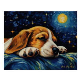 The starry night - Beagle Dog 002 - Qian wan Gogh Poster