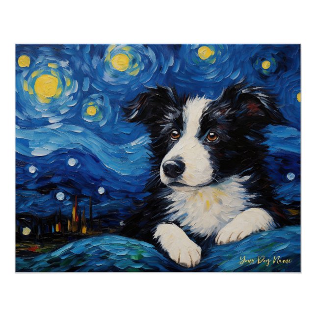 The starry night - Border Collie Dog 001 - Qian wa Poster (Front)