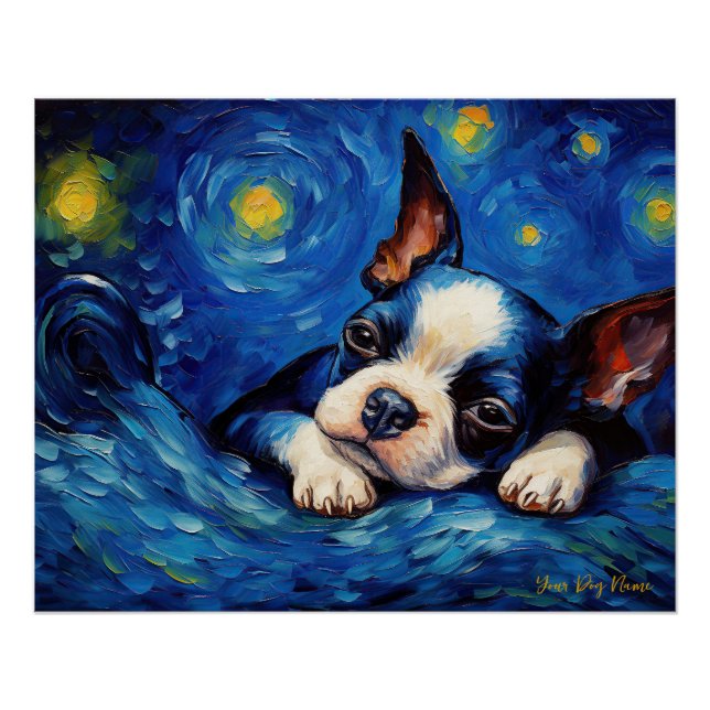 The starry night - Boston Terrier Dog 002 - Qian w Poster (Front)