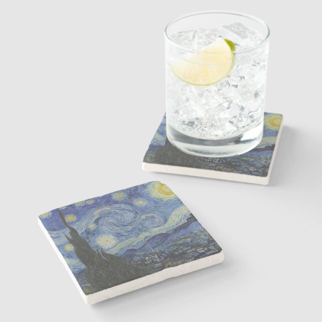 The Starry Night by Van Gogh  Stone Coaster (Side)