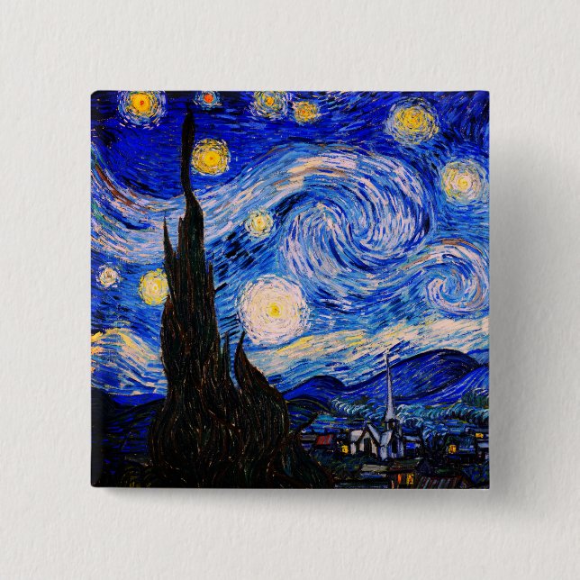 The Starry Night by Vincent Van Gogh 15 Cm Square Badge (Front)