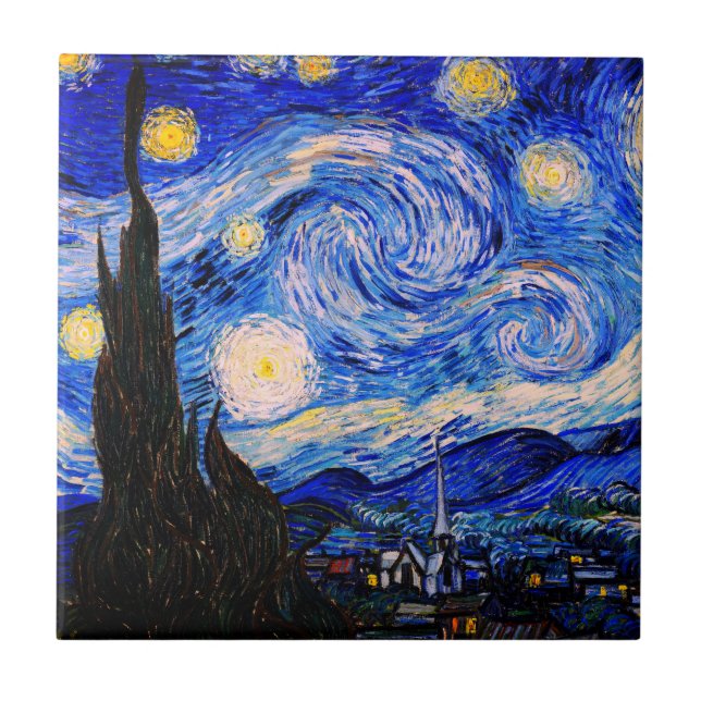 The Starry Night by Vincent Van Gogh Ceramic Tile (Front)