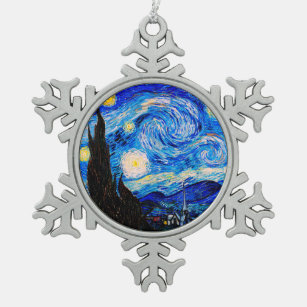 The Starry Night by Vincent Van Gogh Snowflake Pewter Christmas Ornament