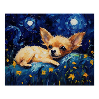 The starry night - Chihuahua Dog 001 - Qian wan Go Poster