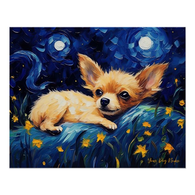 The starry night - Chihuahua Dog 001 - Qian wan Go Poster (Front)