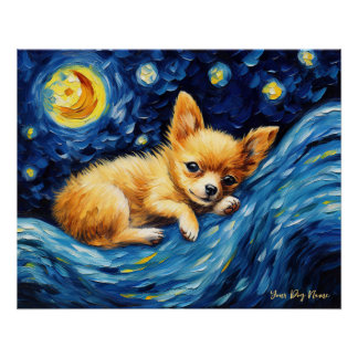 The starry night - Chihuahua Dog 003 - Qian wan Go Poster