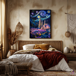 The Starry Night Cyberpunk Cosmic Fantasy Poster