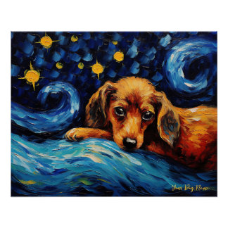 The starry night - Dachshund Dog 001 - Qian wan Go Poster