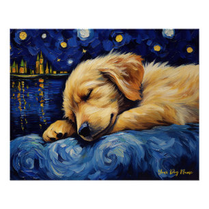 The starry night - Golden Retriever Dog 003 - Qian Poster