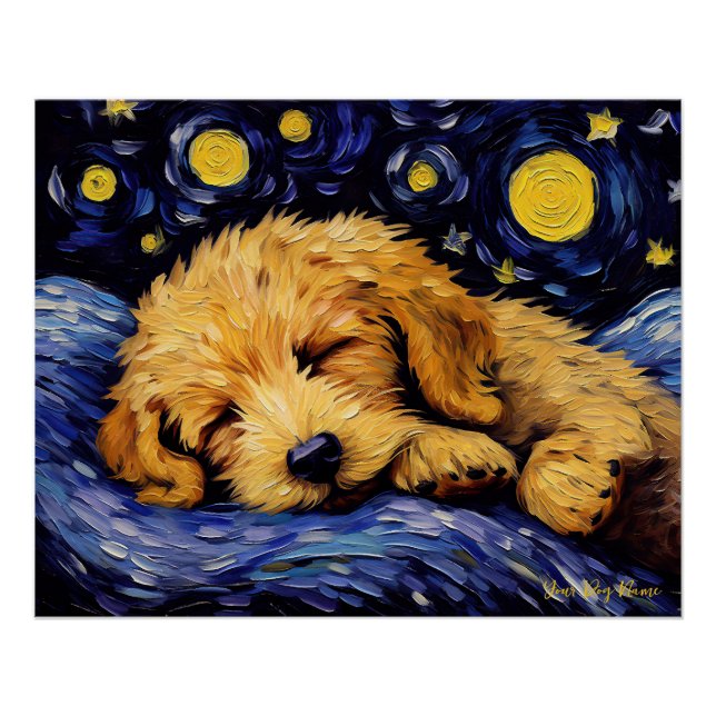 The starry night - Goldendoodle Dog 001 - Qian wan Poster (Front)