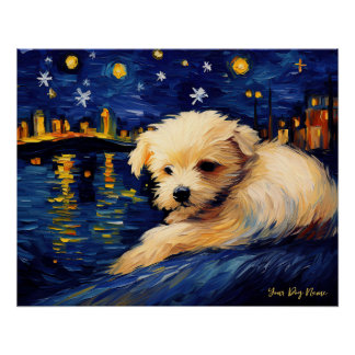 The starry night - Maltese Dog 001 - Qian wan Gogh Poster