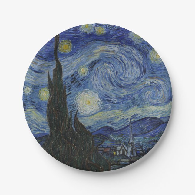 The Starry Night, oil painting, Vincent Van Gogh Paper Plate (Front)