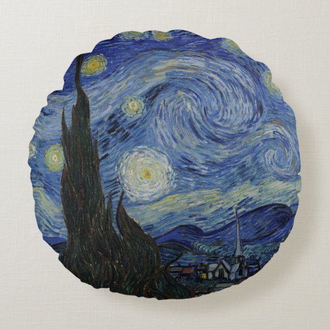 The Starry Night, oil painting, Vincent Van Gogh Round Cushion (Front)