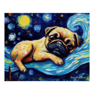 The starry night - Pug Dog 001 - Qian wan Gogh Poster