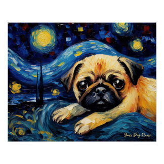 The starry night - Pug Dog 003 - Qian wan Gogh Poster