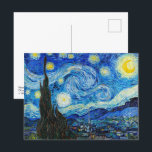 The Starry Night | Van Gogh | Postcard<br><div class="desc">The Starry Night is an oil-on-canvas painting by the Dutch Post-Impressionist painter Vincent van Gogh. Painted in June 1889,  it depicts the view from the east-facing window of his asylum room at Saint-Rémy-de-Provence,  just before sunrise,  with the addition of an imaginary village.</div>