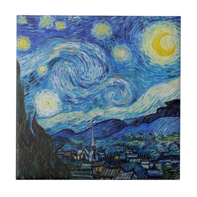 The Starry Night Vincent Van Gogh Ceramic Tile (Front)