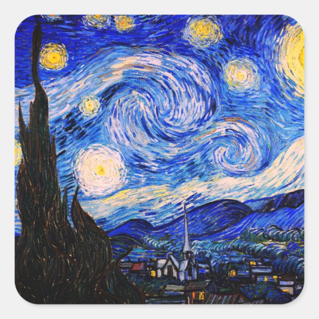 The Starry Night Vincent Van Gogh Square Sticker (Front)