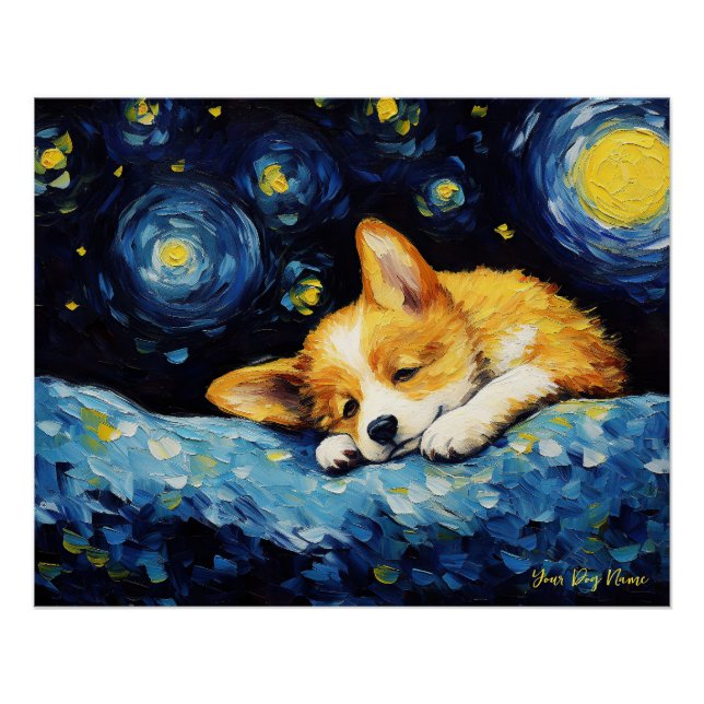 The starry night - Welsh Corgi Dog 003 - Qian wan  Poster (Front)