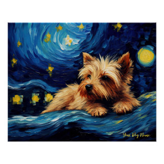 The starry night - Yorkshire Terrier Dog 001 - Qia Poster