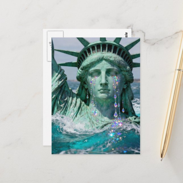 The Statue of Liberty Cries and Melts Surreal  Postcard (Front/Back In Situ)