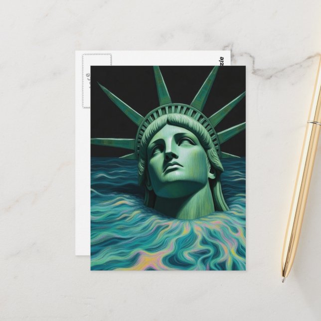 The Statue of Liberty Melts into the Sea Surreal  Postcard (Front/Back In Situ)