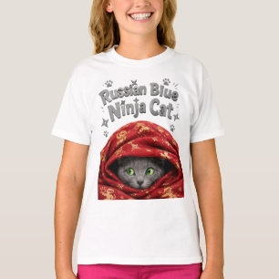 The Stealthy & Starchy: Russian Blue Ninja Cat T-Shirt