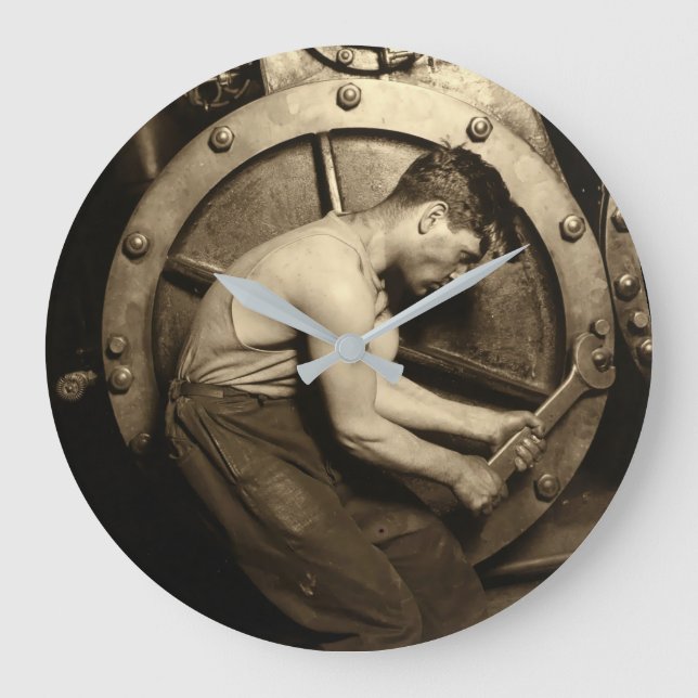 The Steamfitter by Lewis Hine Large Clock (Front)