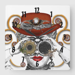 the steampunk funk funky guy square wall clock