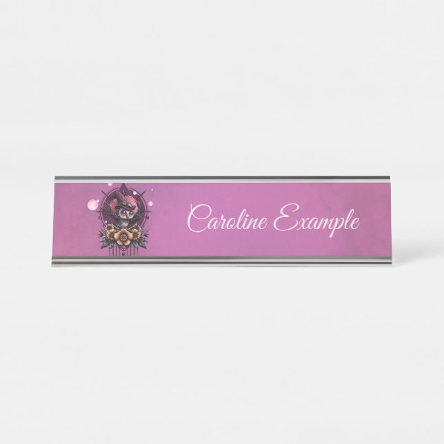 The Steampunk Owl: Guardian of Secrets.  Desk Name Plate (Front)