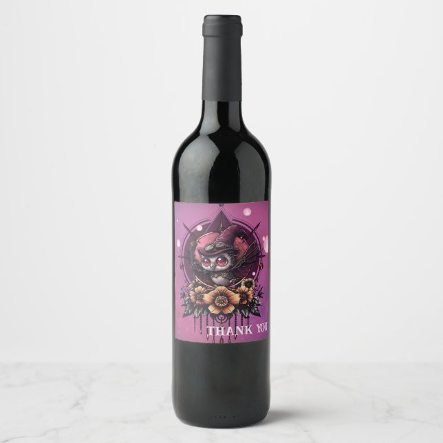 The Steampunk Owl: Guardian of Secrets.  Wine Label (Front)
