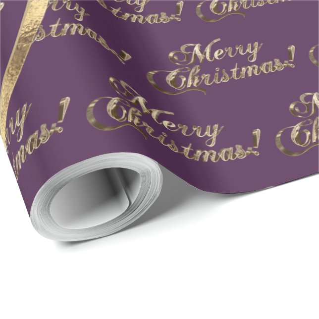 The Stephens Family Purple Faux Gold Foil Script Wrapping Paper (Roll Corner)